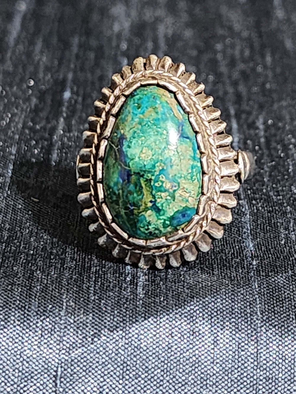 Green Teardrop Stone Ring Sterling Silver Native American Sz 7 Turquoise